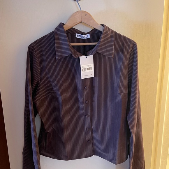 Princess Polly ANNI PINSTRIPE SHIRT BROWN - Picture 2 of 4